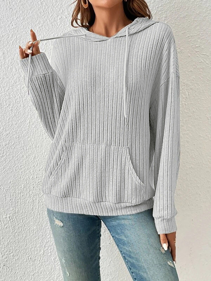 Damen lässiger Kapuzenpullover im feinen Rippenstrickdesign Drune