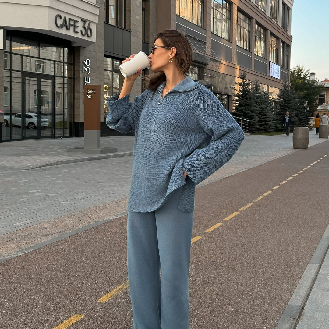 Damen Oversized Strickpullover mit modischem Kragen Drune