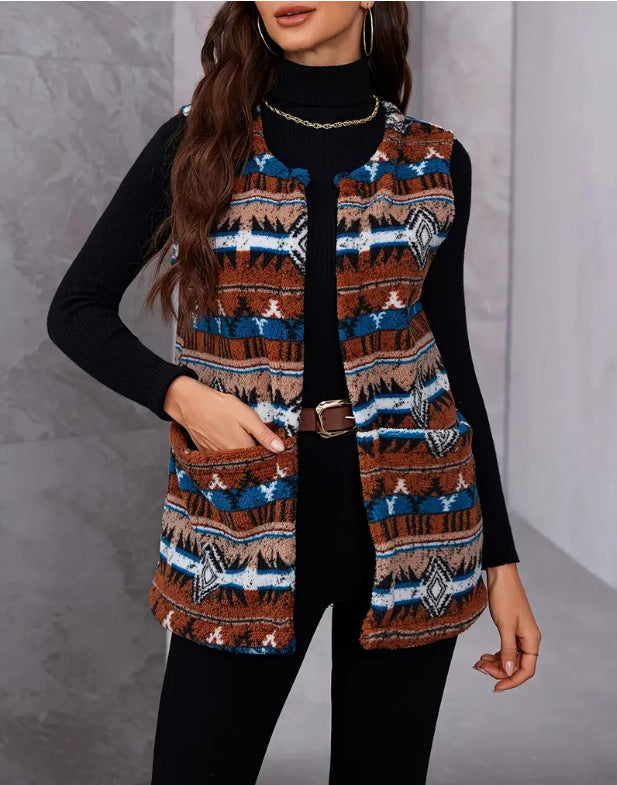 Damen Weste im Ethno-Look mit Taschen und weichem Material Drune