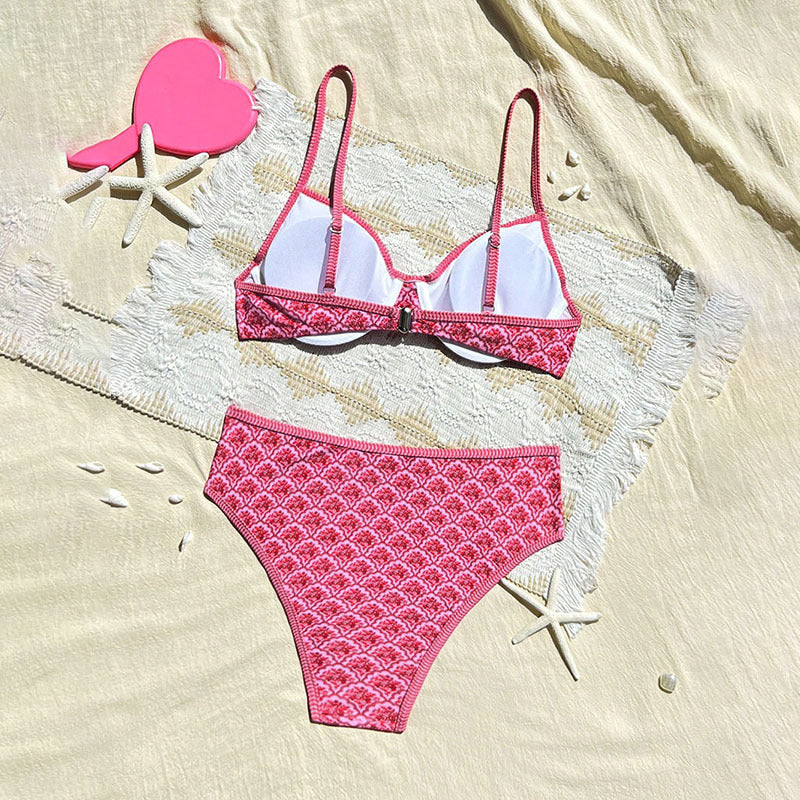 Damen Hochtailliertes Bikini-Set mit floralem Muster Drune