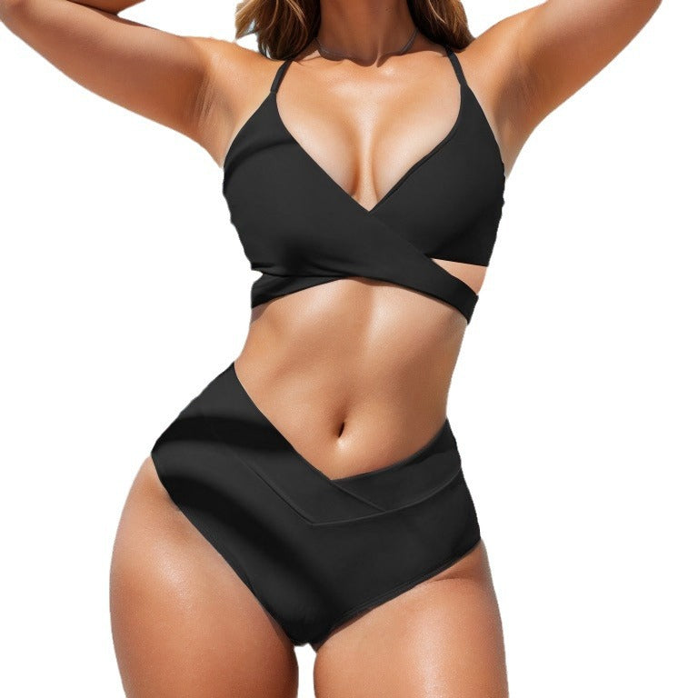 Damen Hochgeschnittenes Bikini-Set mit Wickeloberteil Drune