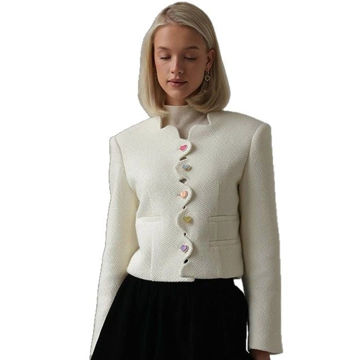 Damen elegante Strukturjacke mit farbigen Knöpfen Drune