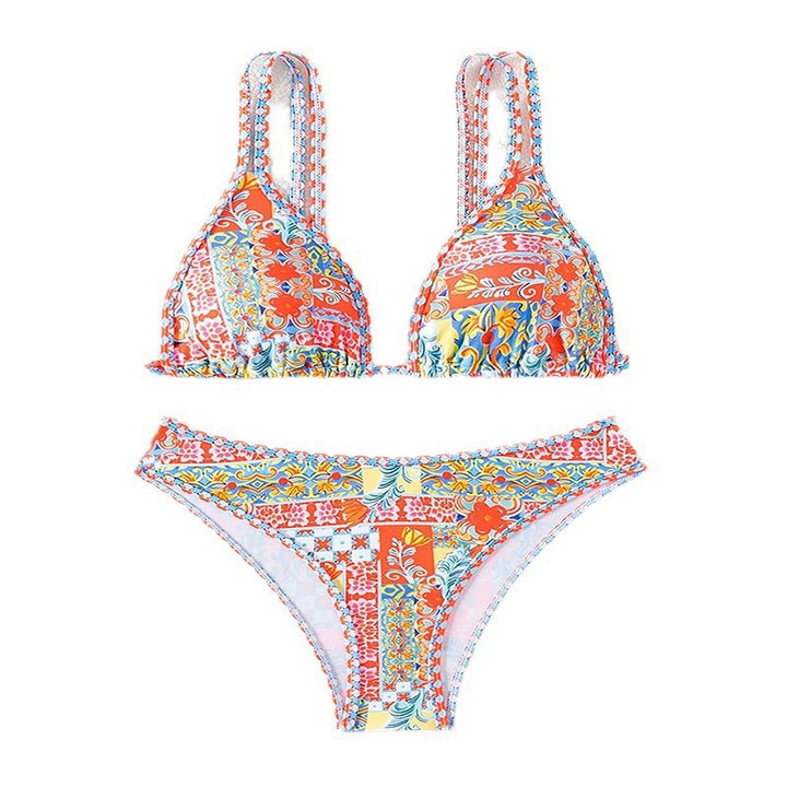 Damen Triangel-Bikini-Set mit eleganten Mustern und verstellbaren Trägern Drune