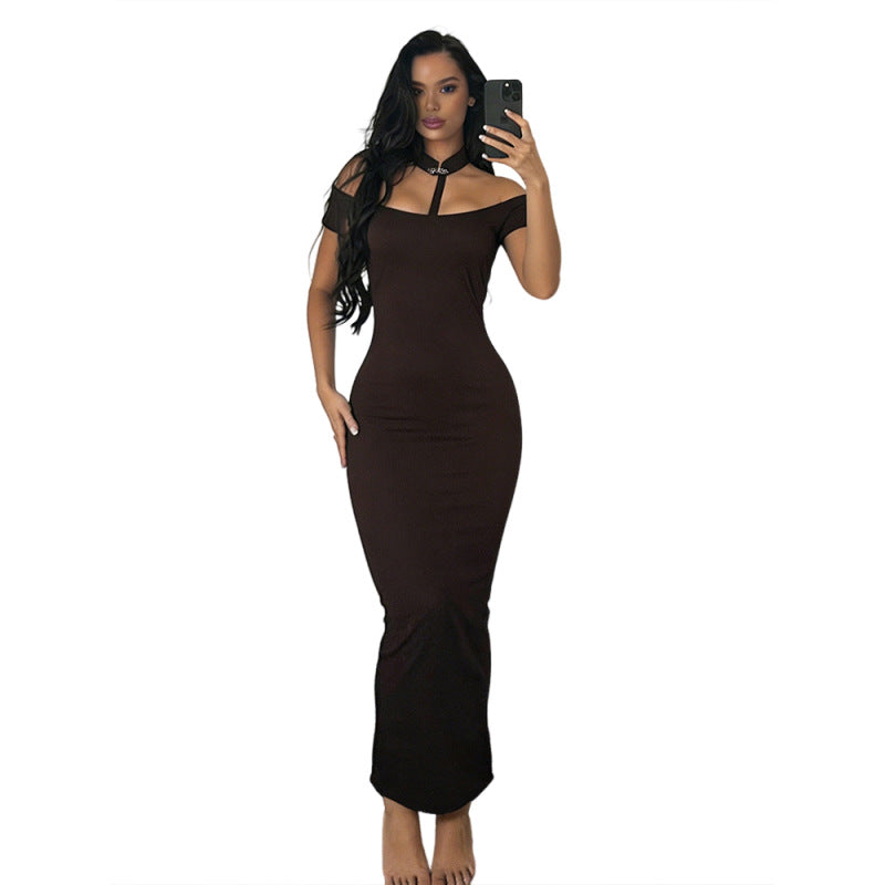 Damen Off-Shoulder Maxikleid mit elegantem Choker Drune