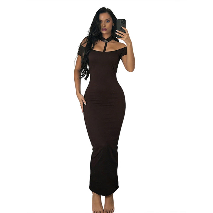Damen Off-Shoulder Maxikleid mit elegantem Choker Drune