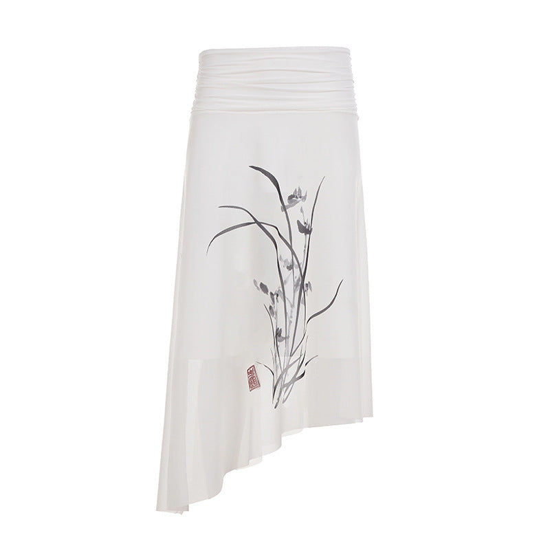 Damen asymmetrischer Rock mit floralem Design und elastischem Bund Drune
