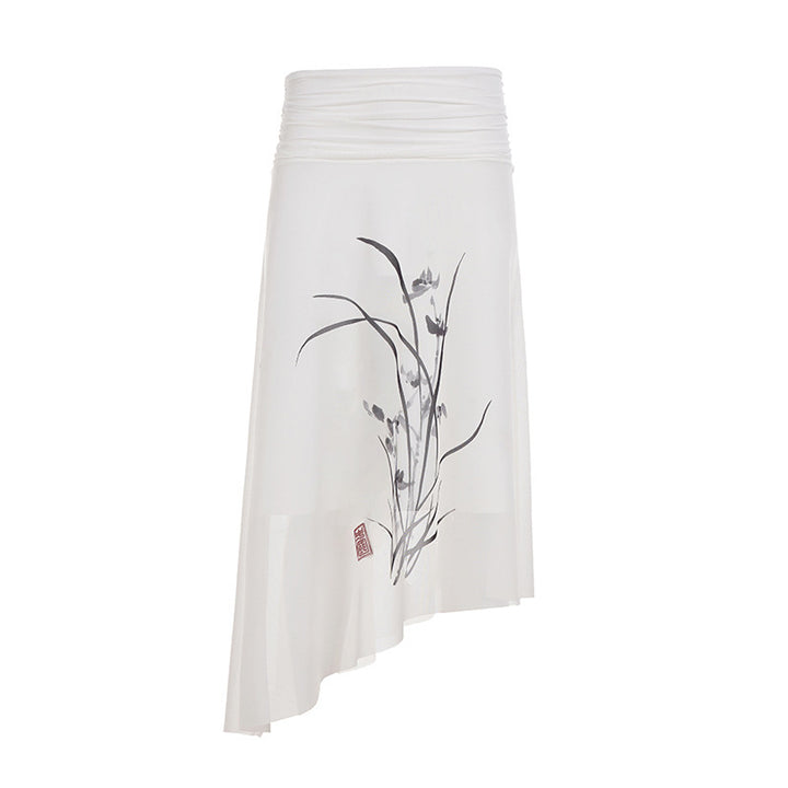 Damen asymmetrischer Rock mit floralem Design und elastischem Bund Drune