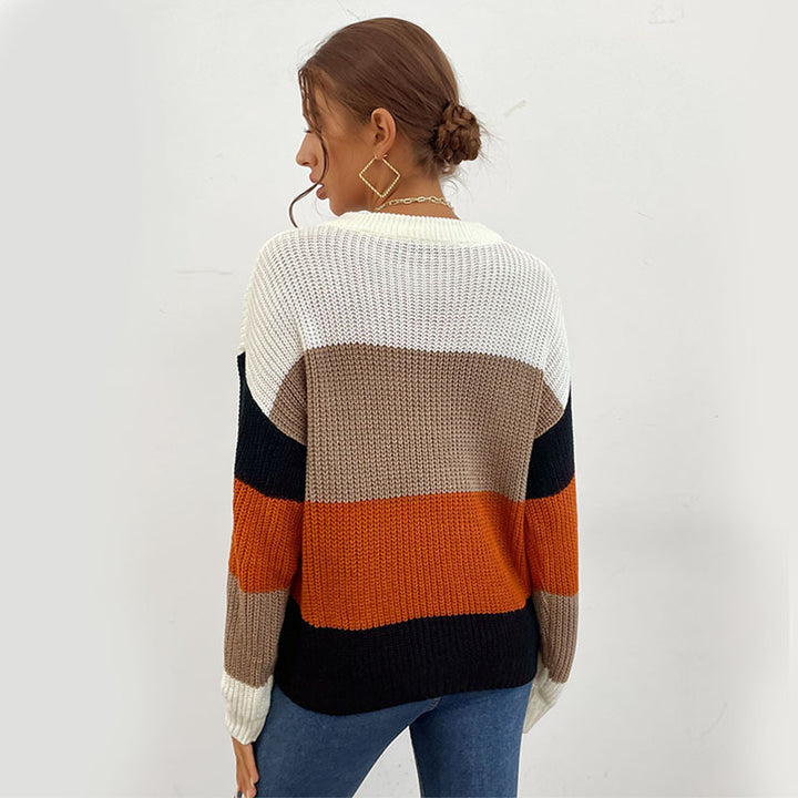 Damen gemütlicher Pullover mit modernem Blockstreifenmuster Drune