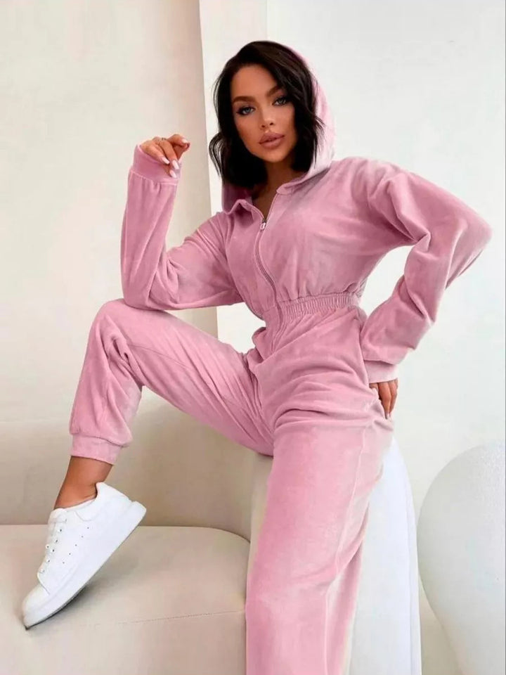 Damen sportlicher Fleece-Jumpsuit mit durchgehendem Reißverschluss Drune