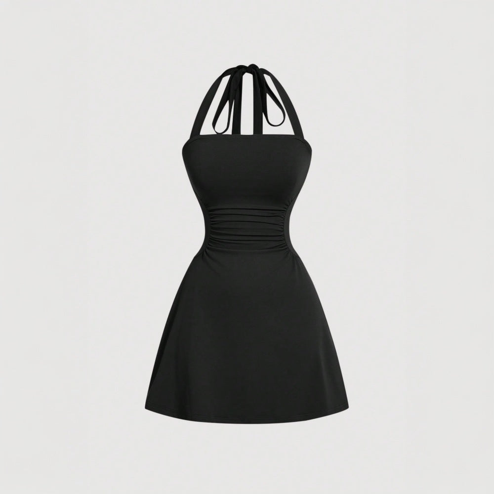 Damen Halterkleid mit figurformender Drapierung und schickem Rückenschnürdesign Drune