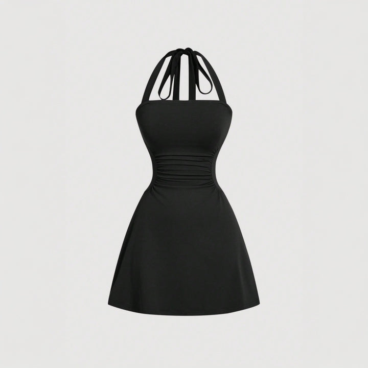 Damen Halterkleid mit figurformender Drapierung und schickem Rückenschnürdesign Drune