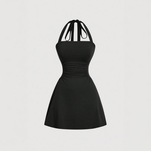 Damen Halterkleid mit figurformender Drapierung und schickem Rückenschnürdesign Drune