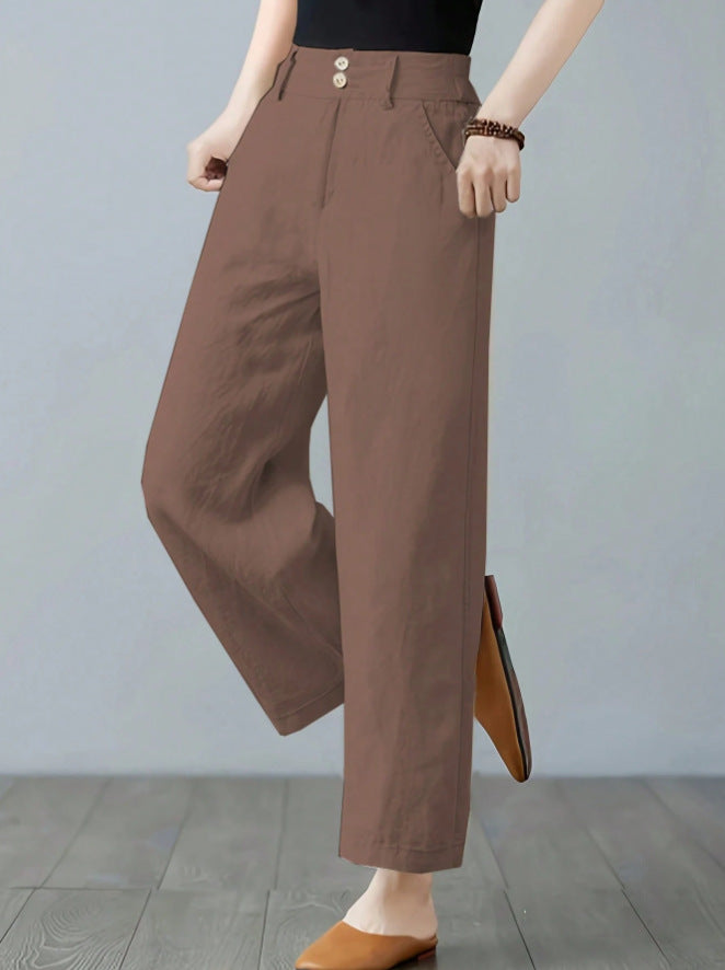 Damen Weite Leinenhose mit elastischem Bund und praktischen Seitentaschen Drune