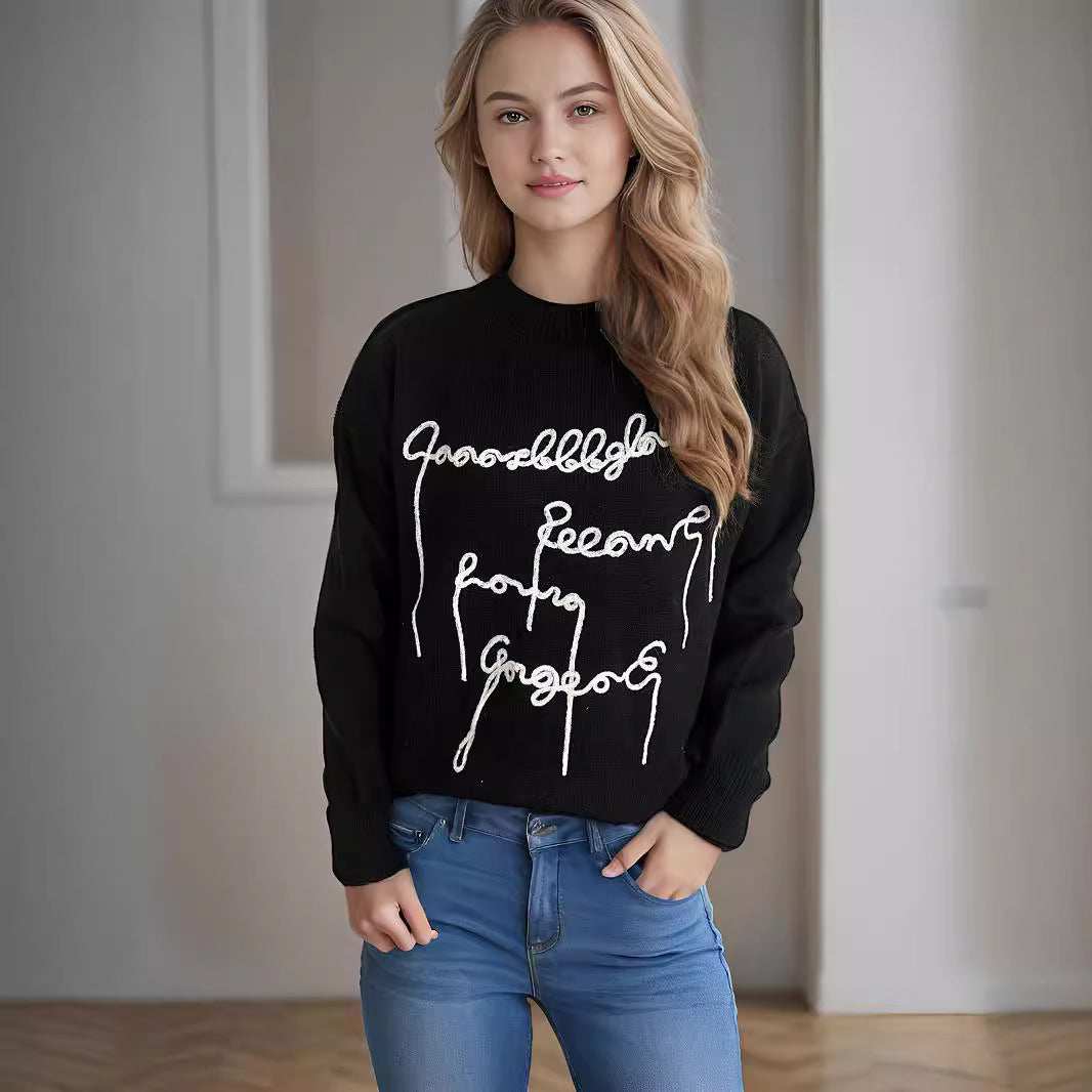 Damen lässiger Pullover mit kreativem Schriftzug Drune