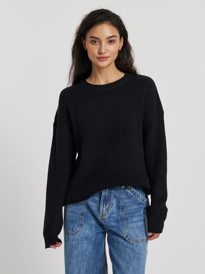 Damen lockerer Strickpullover mit weitem Schnitt und Rippstruktur Drune