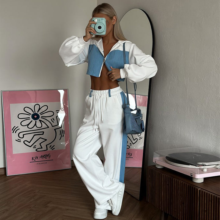 Damen Sportliches Cropped-Set mit farblich abgestimmten Akzenten Drune