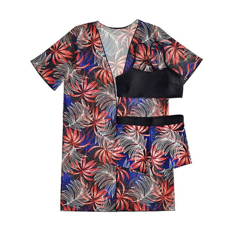Damen Bademantel mit floralem Design und kurzen Ärmeln Drune