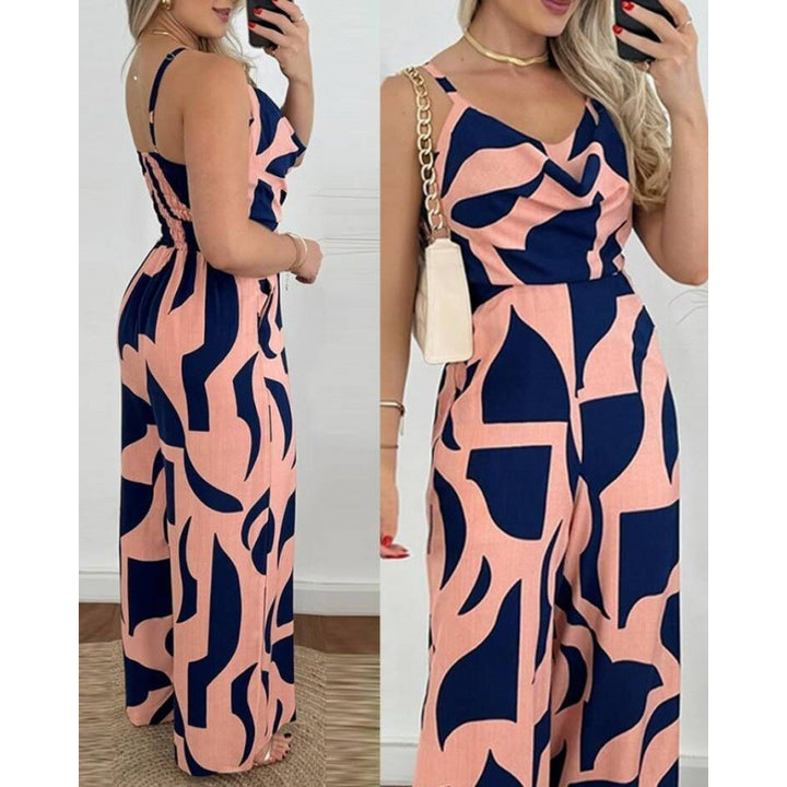 Damen eleganter Overall mit gefaltetem Oberteil und floralem Design Drune