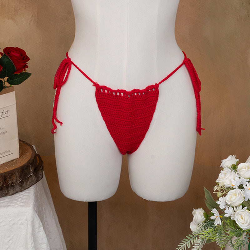 Damen Häkel-Bikini-Oberteil mit floralen Akzenten und verstellbaren Trägern Drune