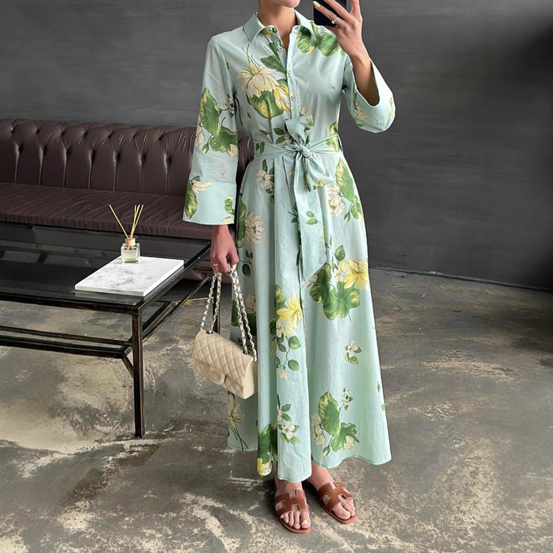 Damen Maxikleid mit floralen Mustern und Wickelgürtel Drune