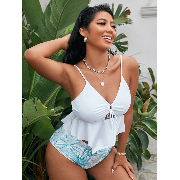 Damen Bikiniset mit modischem Volant und hohem Bund Drune