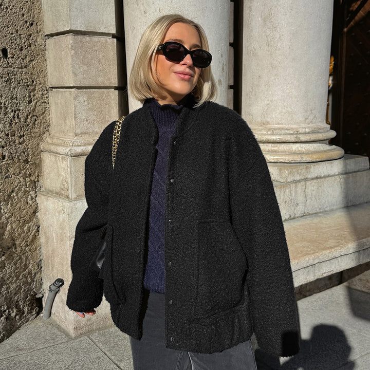 Damen Modische Oversized-Bomberjacke aus kuscheligem Material Drune