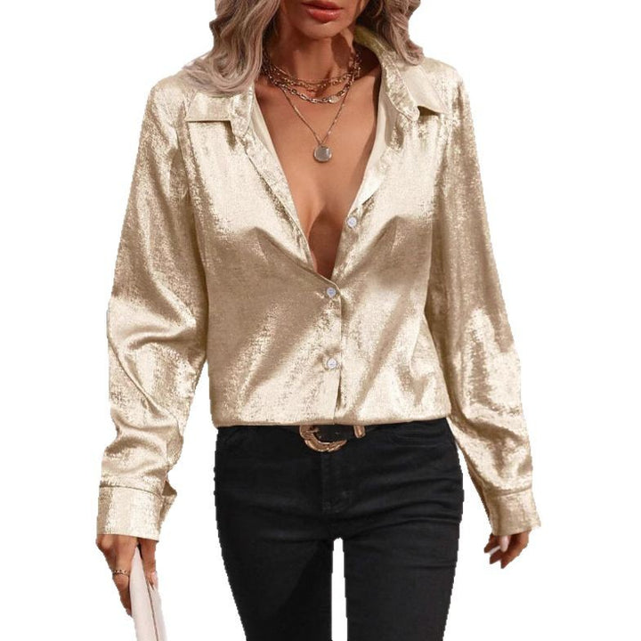 Damen glänzende Satin-Bluse mit modernen Cut-Out-Details Drune