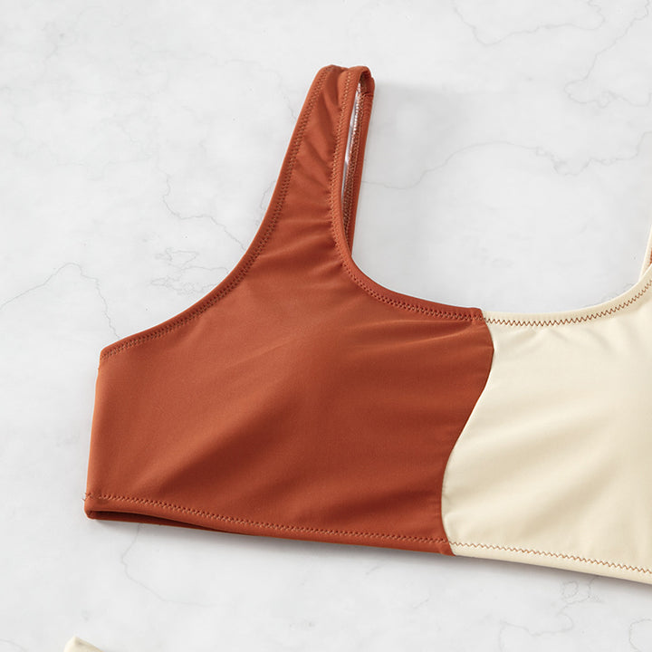Damen Hochgeschnittenes Bikini-Set mit kontrastierenden Farbblöcken Drune