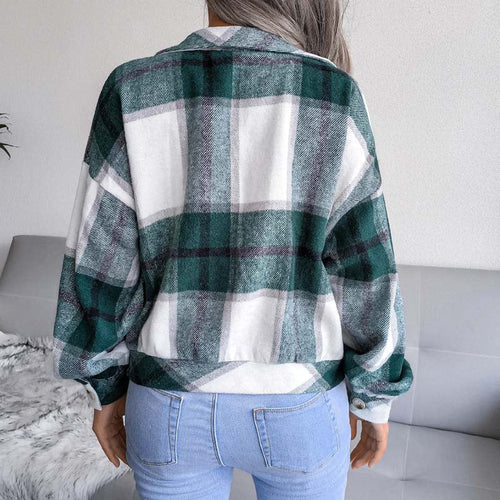 Drune | Karierter Kurze Jacke mit Brusttaschen Polyester Karriert, Modern