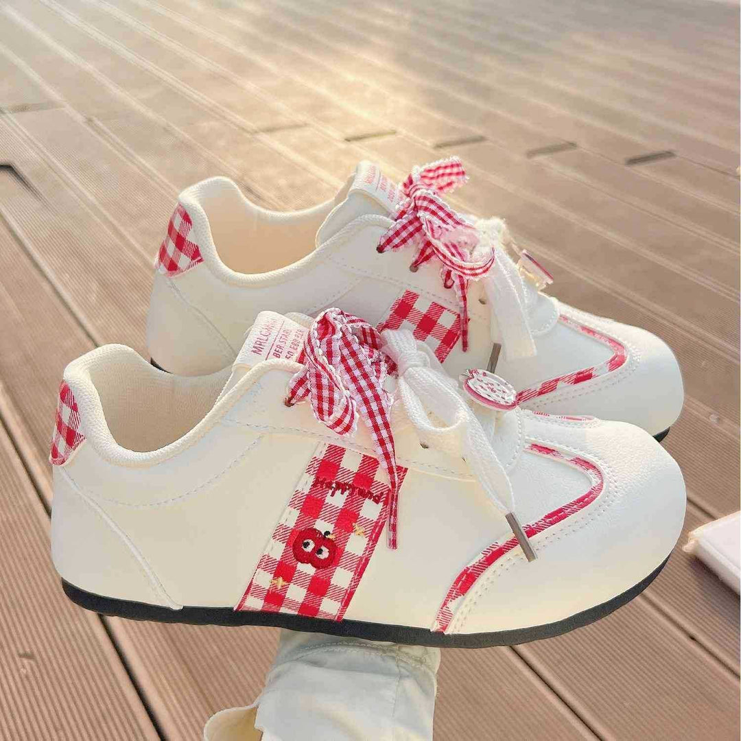 Damen Sneakers mit verspieltem Karomuster und dekorativen Schleifen Drune
