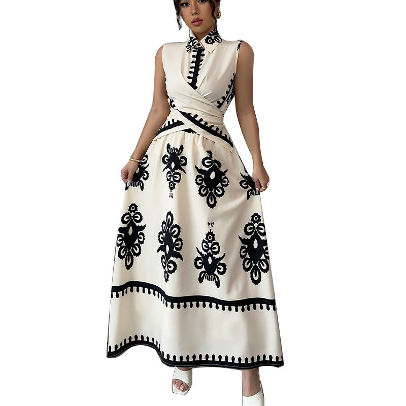 Damen Maxikleid mit einem modernen Wickeldesign und floralen Mustern Drune
