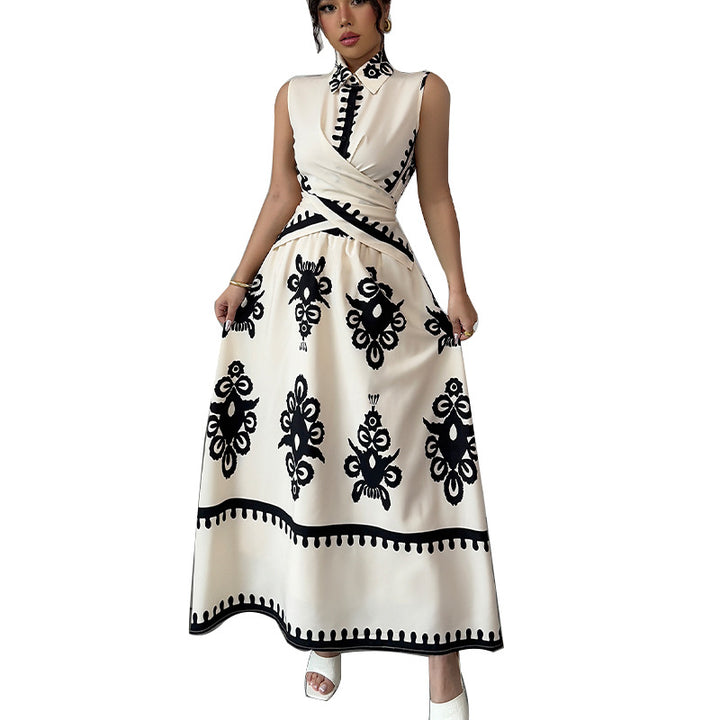 Damen Maxikleid mit einem modernen Wickeldesign und floralen Mustern Drune