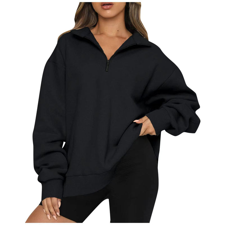 Damen Oversized Sweatpullover mit halbem Reißverschluss Drune