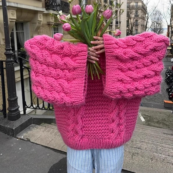 Damen Strickpullover mit lockerer Schnittführung und geflochtenem Design Drune