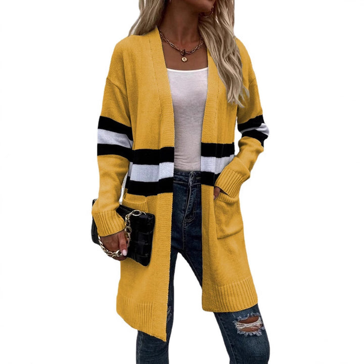 Damen Strickcardigan mit sportlichen Streifen und offenen Taschen Drune