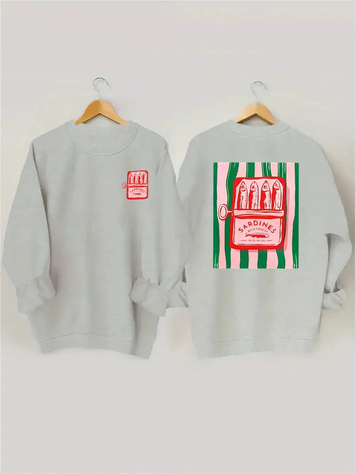 Damen Sweatshirt mit kreativer Sardinen-Grafik und lässigem Schnitt Drune