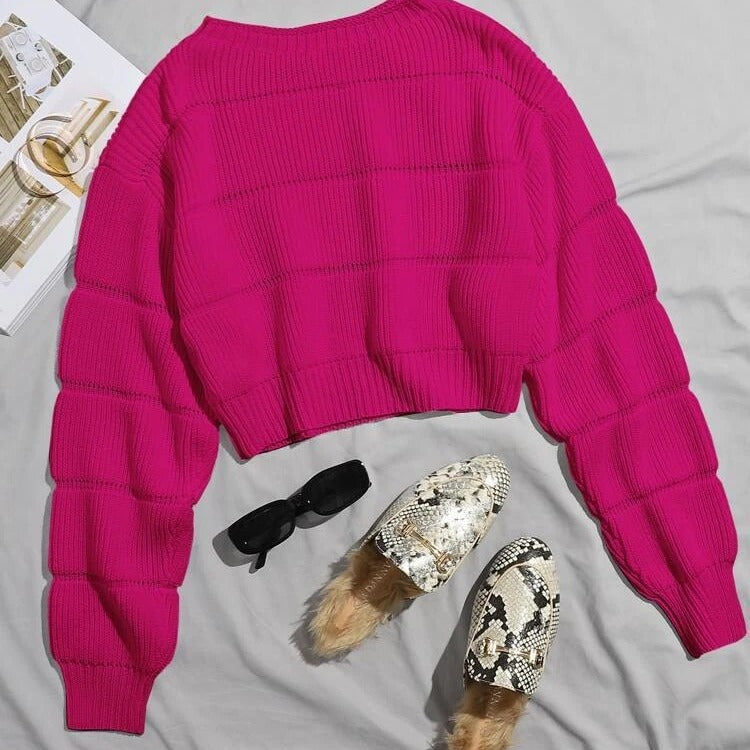 Damen modischer weicher Crop-Pullover mit strukturiertem Design Drune