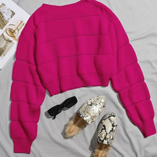 Damen modischer weicher Crop-Pullover mit strukturiertem Design Drune