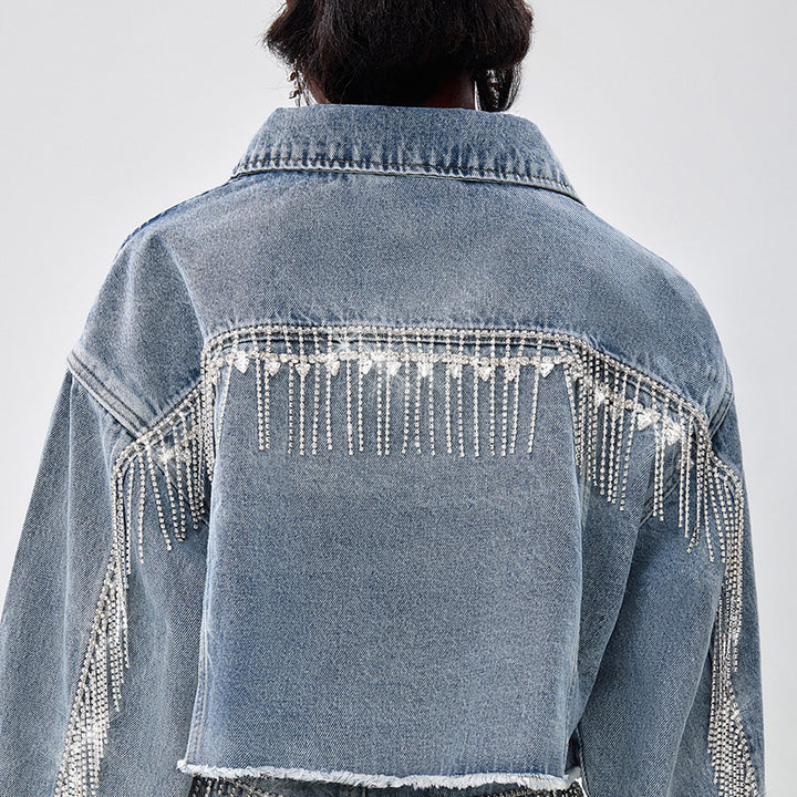 Damen Denim-Hemdjacke mit auffälligem Fransen-Design Drune
