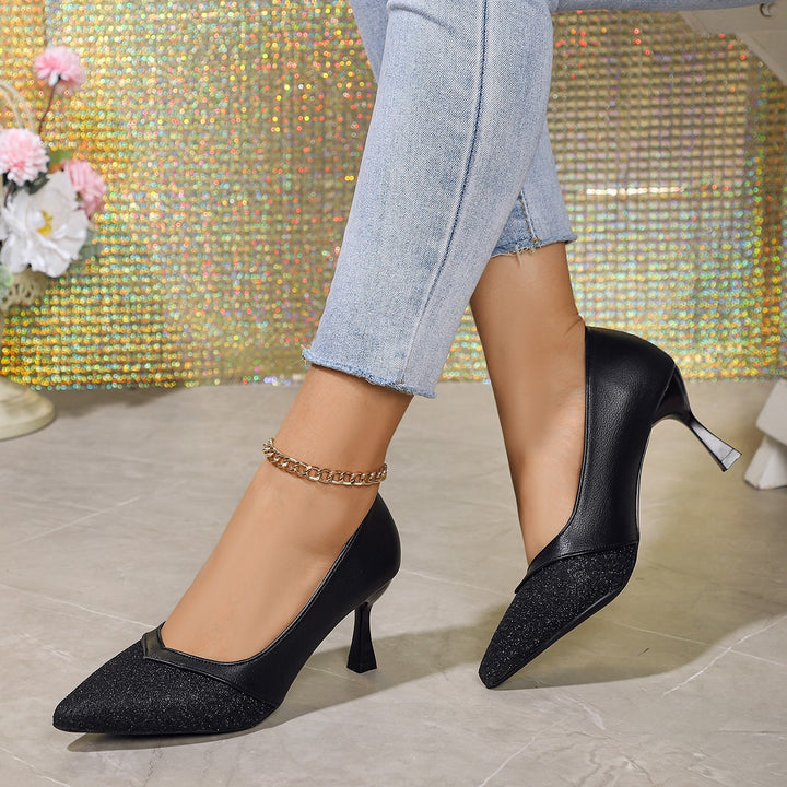 Damen nan spitze Pumps mit strukturierter Vorderkappe, geschwungener Pfennigabsatz und gepolstertem Komfortfußbett Drune