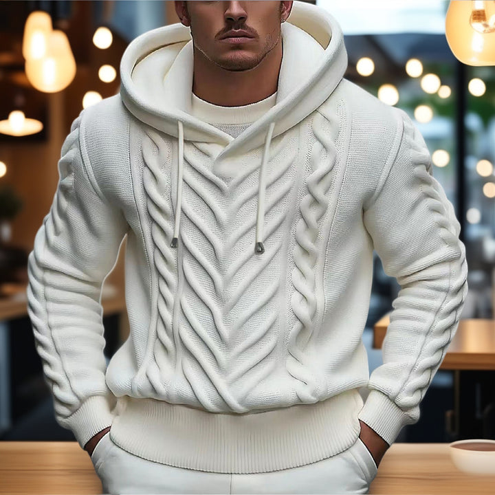 Herren Kapuzenpullover mit strukturiertem Zopfmuster und elastischem Bund Drune