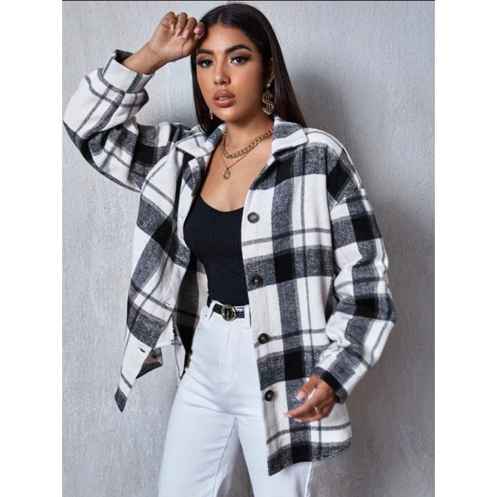 Damen Flanellhemdjacke mit modischem Karomuster und bequemen Schnürdetails Drune