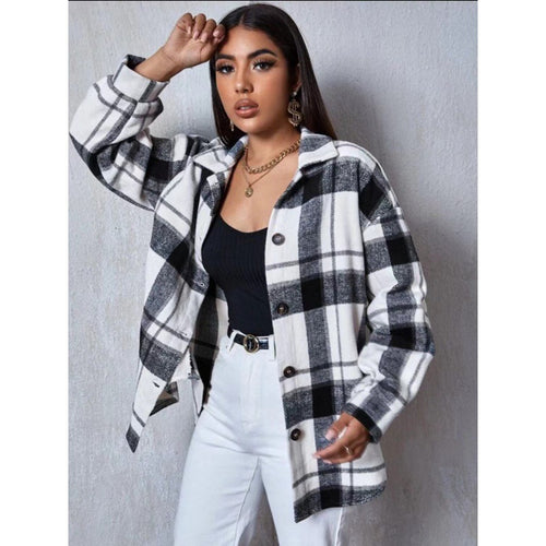 Damen Flanellhemdjacke mit modischem Karomuster und bequemen Schnürdetails Drune