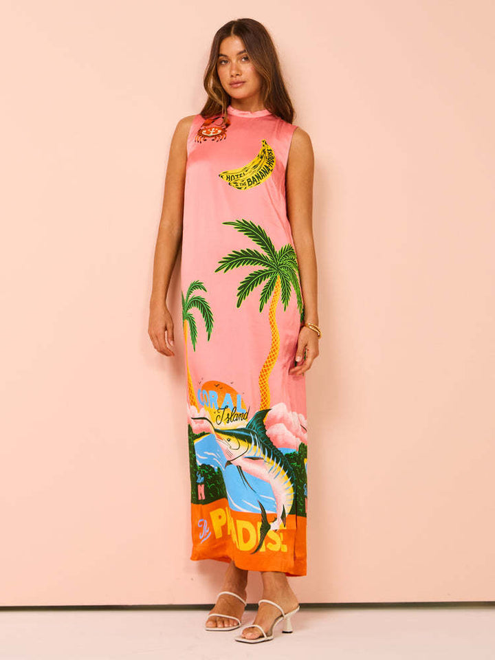 Damen Maxikleid mit buntem Tropenmotiv und lässigem Schnitt Drune