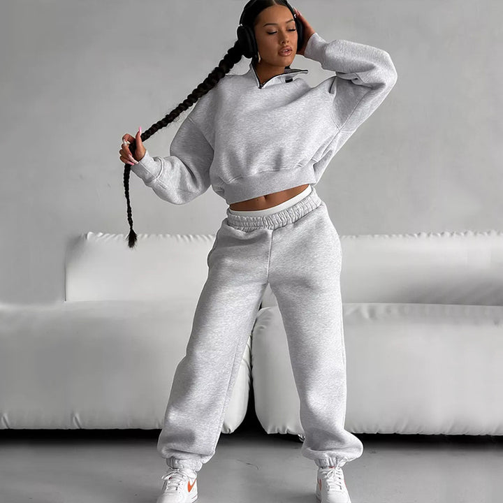 Damen Sportliches Sweatshirt mit hohem Kragen und bequemen Jogginghosen Drune