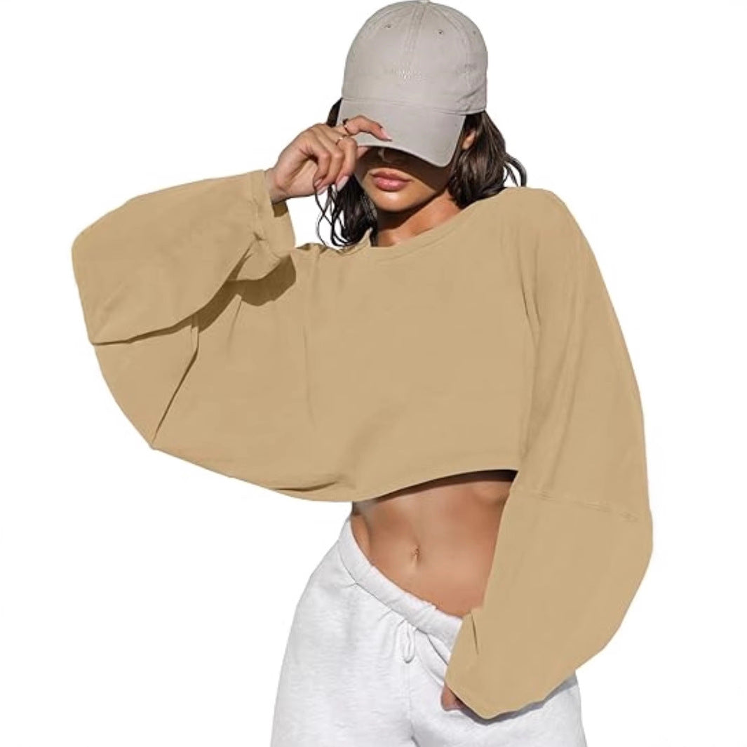 Damen cropped Sweatshirt mit voluminösen Ärmeln und lässigem Schnitt Drune