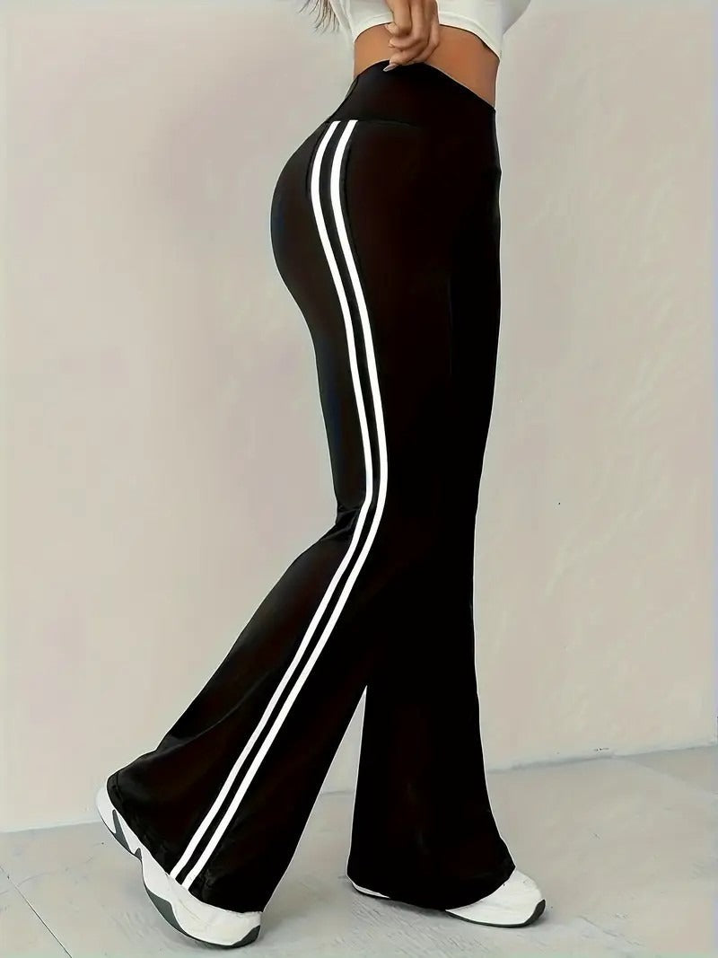Damen Sportliche Flared Leggings mit Streifen Drune