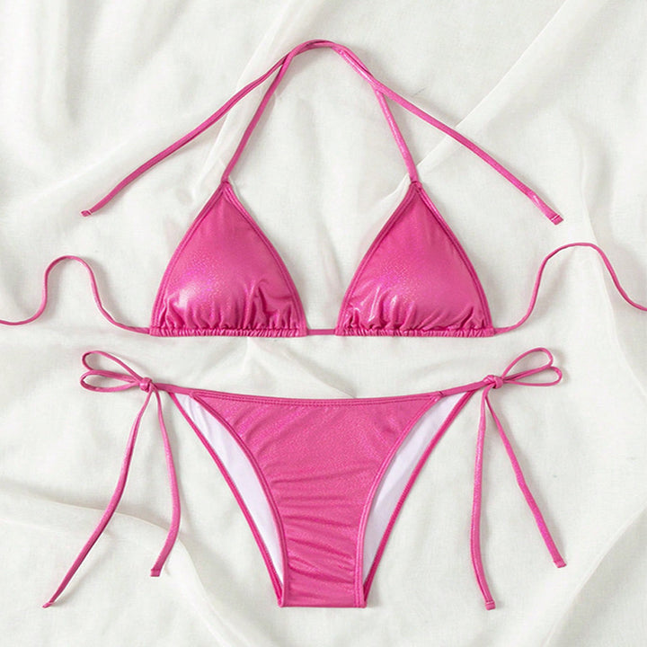 Damen Triangel-Bikini mit seitlichen Bindebändern und glänzendem Finish Drune