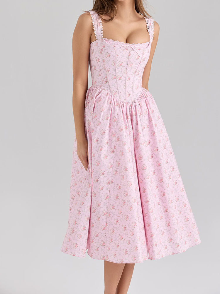 Damen Fein genähtes Sommerkleid mit floralen Mustern Drune