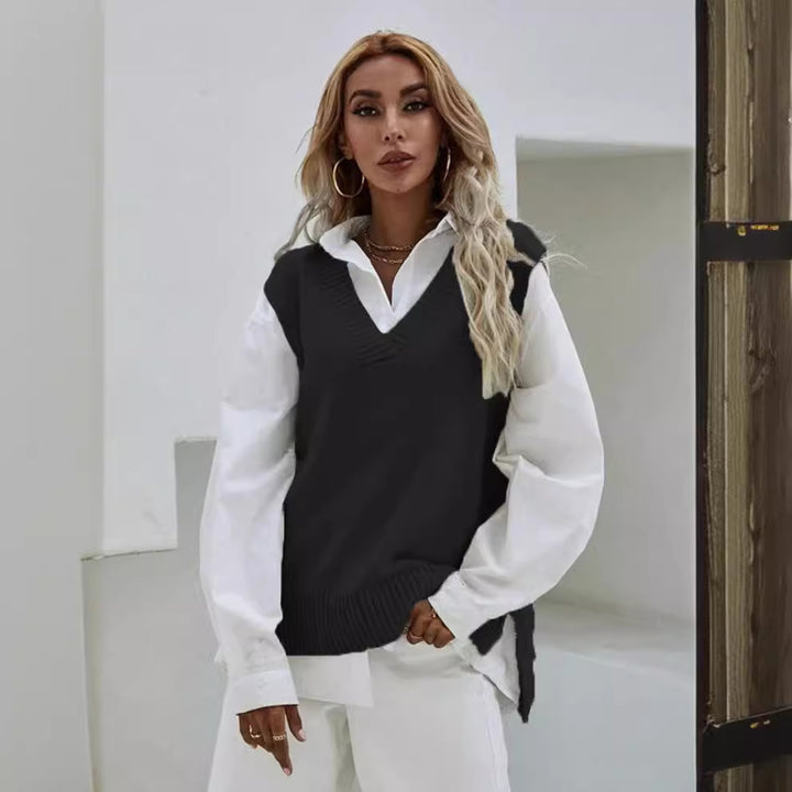 Damen Strickweste mit V-Ausschnitt und geripptem Saum Drune